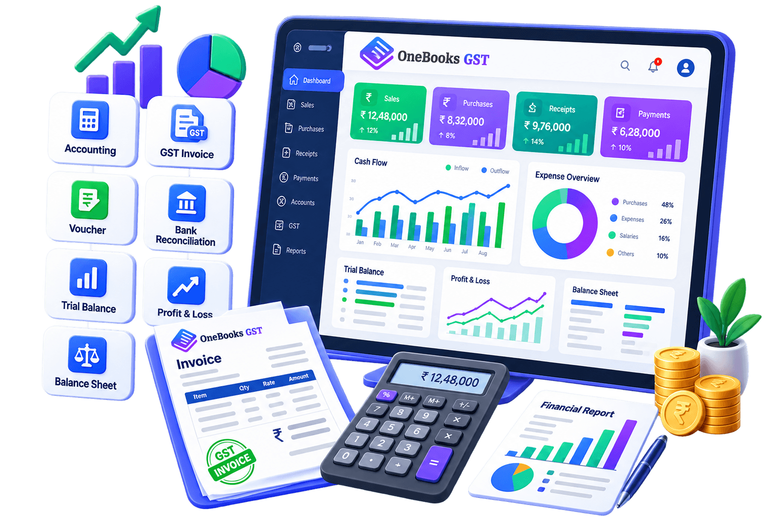 OneBooks GST accounting software dashboard preview OneBooks GST accounting software dashboard preview