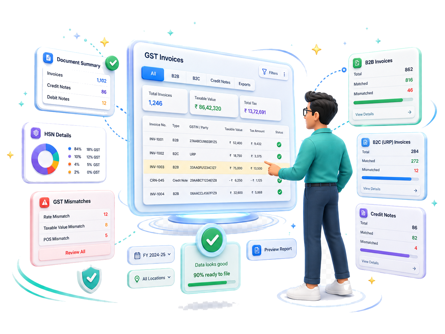 3D GST invoice review and reconciliation workflow