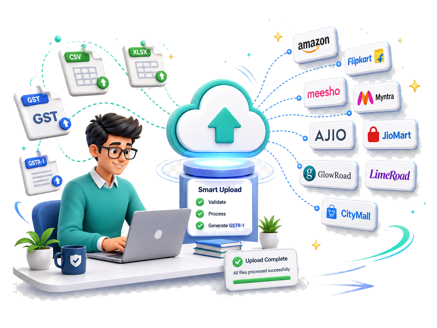 3D smart upload workflow for marketplace sales data